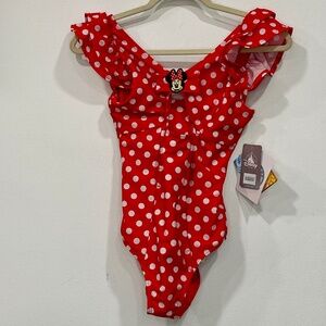 Disney Store MINNIE MOUSE Polka Dot ADAPTIVE One Piece Girls Bathing Suit Swim L